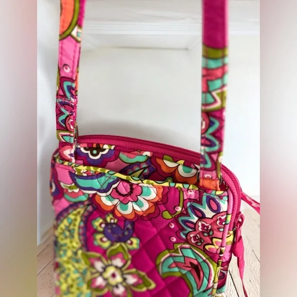 Vera Bradley Pink and Green Quilted Crossbody Bag - Picture 8 of 12
